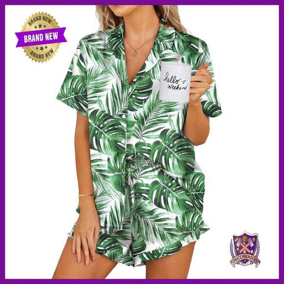 Other - Women's Satin Pajama Set Button Down Shorts Sleepwear Lounge